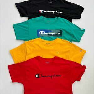 Men’s Large Lot Of 4 Champion Cotton Short Sleeve T-Shirts Red Black Gold Green